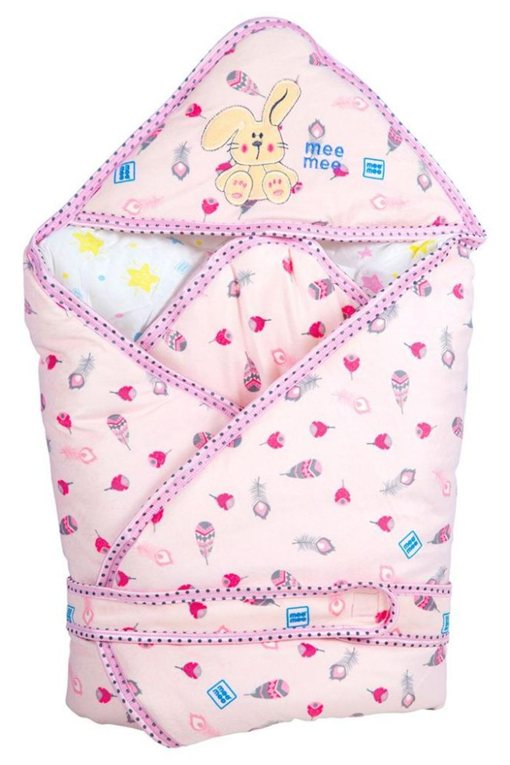 Mee Mee Baby Warm and Soft Swaddle Wrapperwith Hood Blanket for Newborn Babies (Pink-Bunny Print)
